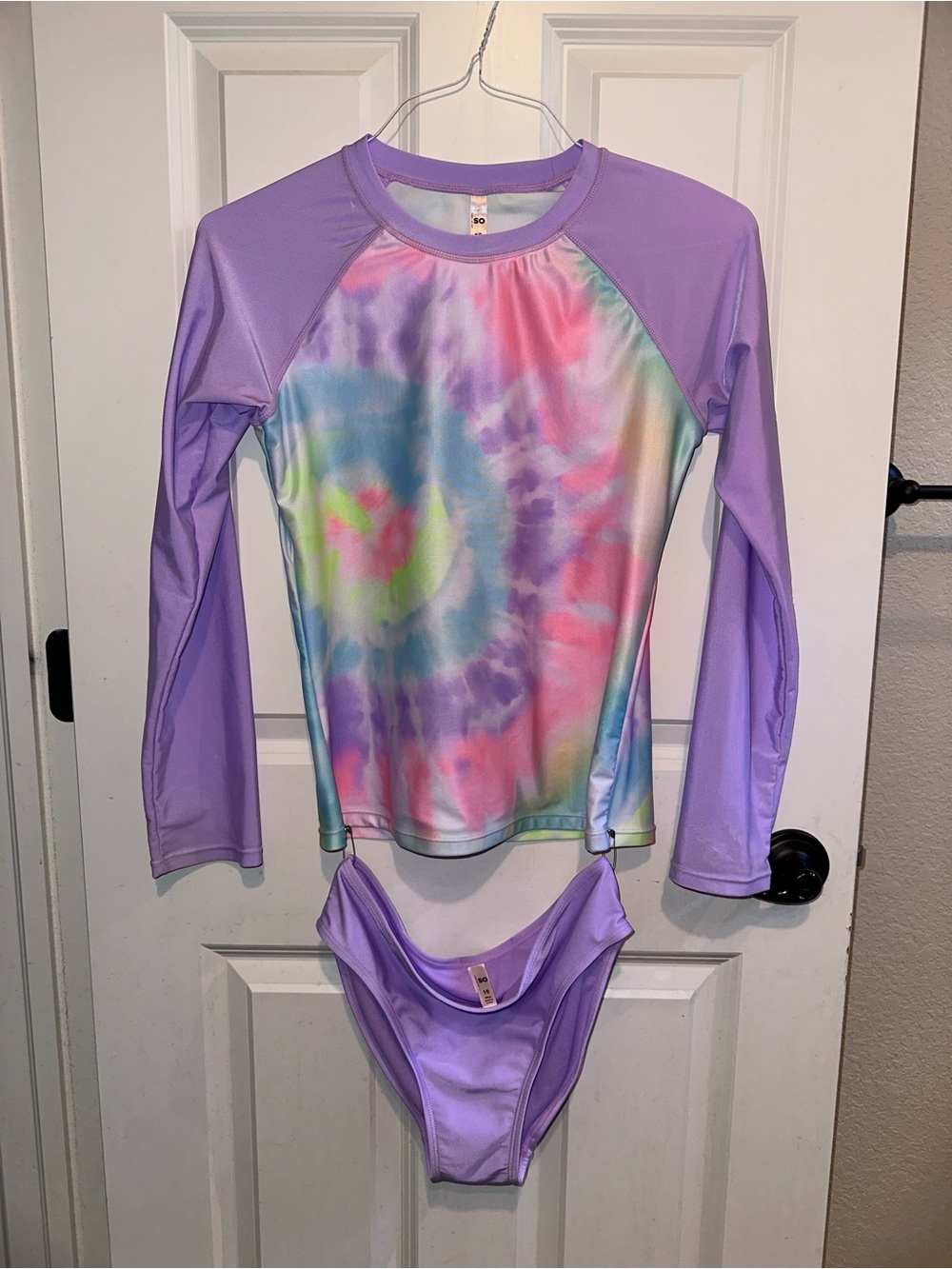 SO Long Sleeve Tie-Dye Rash Guard Bikini Set - Lavender Sz 16 XL